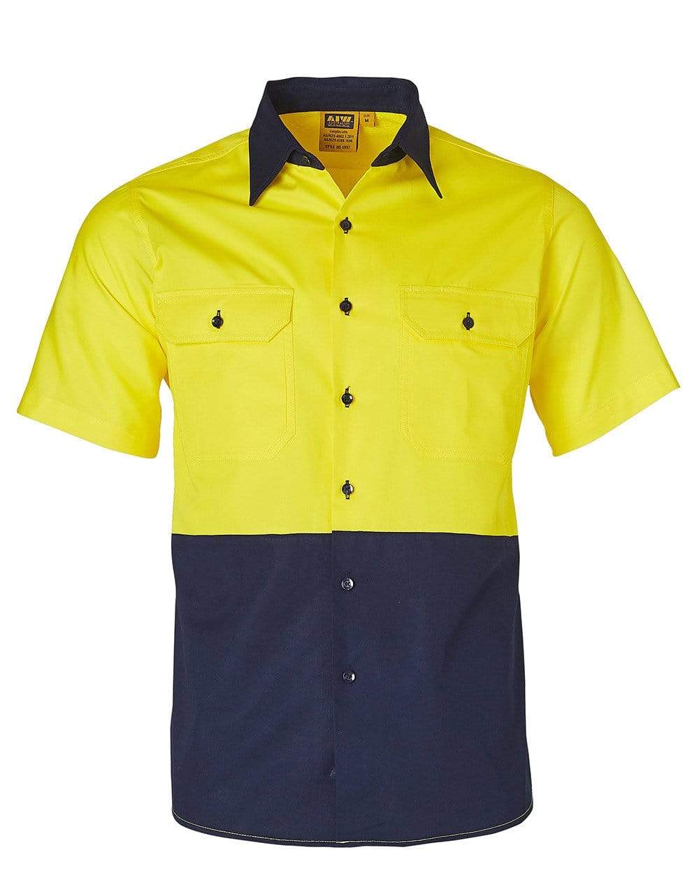Australian Industrial Wear Work Wear Fluoro Yellow/Navy / S SHORT SLEEVE SAFETY SHIRT SW57